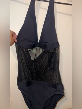 Anne Cole Black Mesh One-Piece Bandeau Swimwear